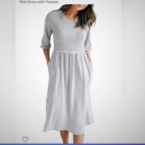 3/4 Sleeve Striped Black and White Cocktail Dress